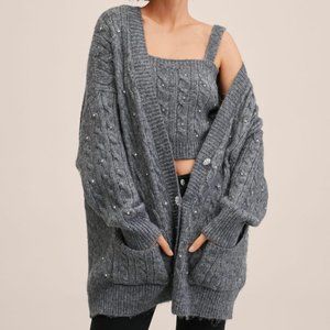 NWT Mango grey cardigan with crystals